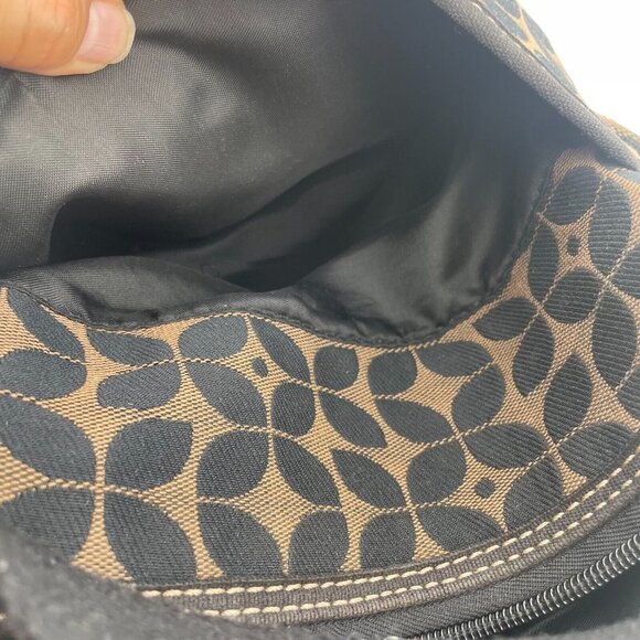 Fossil Signature Print Black/Brown Fabric Adjustable Crossbody Purse Vintage - Picture 12 of 15